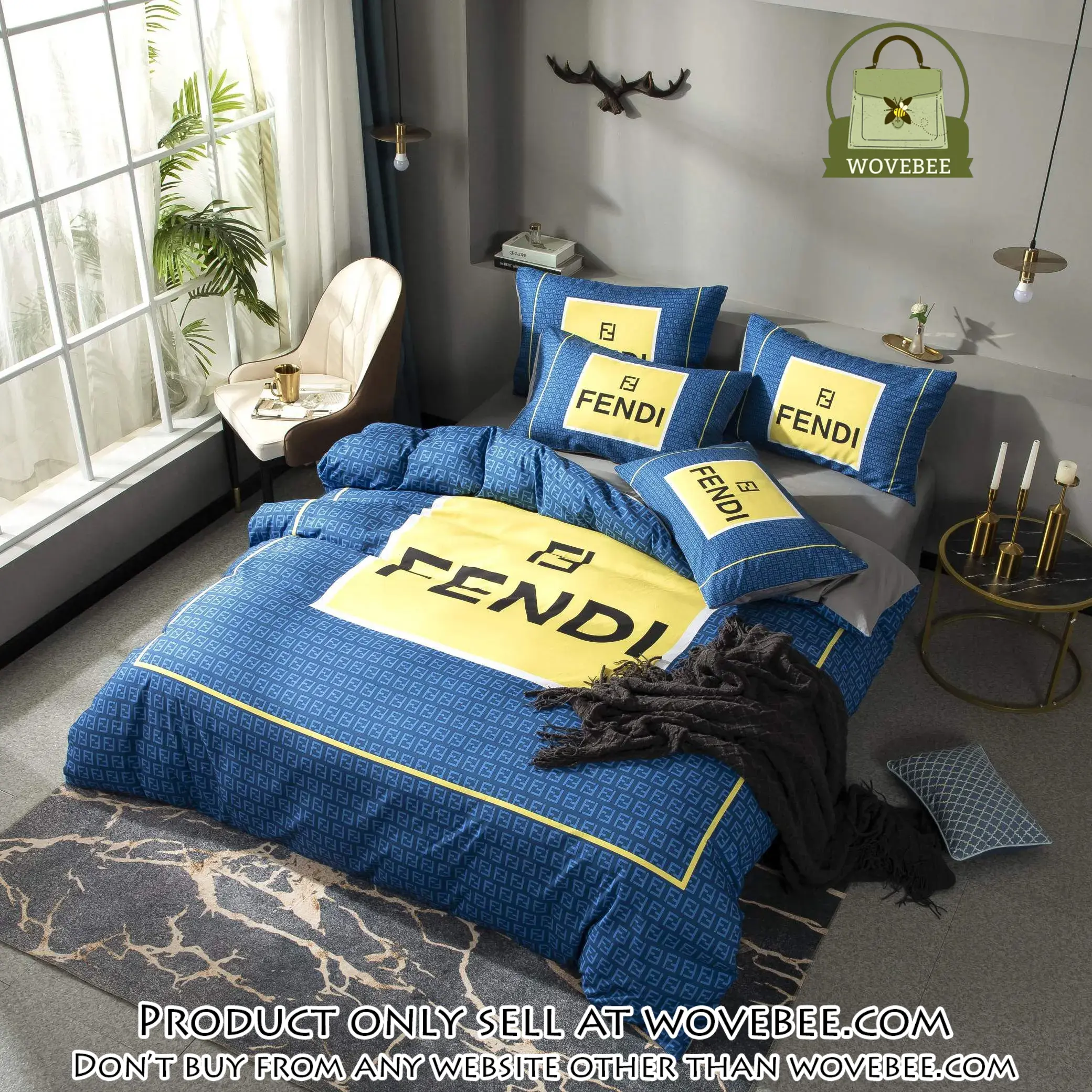 Fendi blue luxury brand premium bedding set bedspread duvet cover set home decor wvb4821652